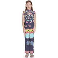 Owl-stars-pattern-background Kids  Sleeveless Ruffle Edge Band Collar Chiffon One Piece