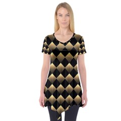 Golden-chess-board-background Short Sleeve Tunic  by Simbadda