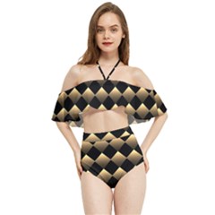 Golden-chess-board-background Halter Flowy Bikini Set  by Simbadda