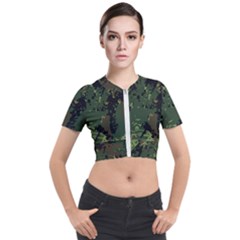 Military-background-grunge---- Short Sleeve Cropped Jacket by Simbadda