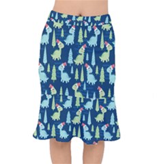 Cute-dinosaurs-animal-seamless-pattern-doodle-dino-winter-theme Short Mermaid Skirt by Simbadda