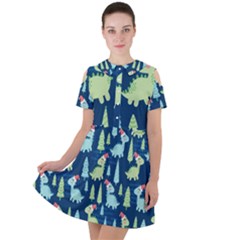 Cute-dinosaurs-animal-seamless-pattern-doodle-dino-winter-theme Short Sleeve Shoulder Cut Out Dress  by Simbadda