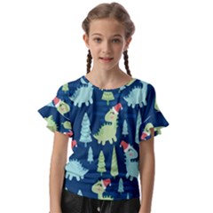 Cute-dinosaurs-animal-seamless-pattern-doodle-dino-winter-theme Kids  Cut Out Flutter Sleeves