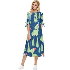 Cute-dinosaurs-animal-seamless-pattern-doodle-dino-winter-theme Bow Sleeve Chiffon Midi Dress