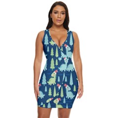 Cute-dinosaurs-animal-seamless-pattern-doodle-dino-winter-theme Draped Bodycon Dress