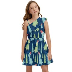 Cute-dinosaurs-animal-seamless-pattern-doodle-dino-winter-theme Kids  One Shoulder Party Dress