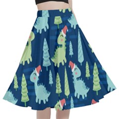 Cute-dinosaurs-animal-seamless-pattern-doodle-dino-winter-theme A-line Full Circle Midi Skirt With Pocket by Simbadda