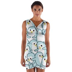 Penguins-pattern Wrap Front Bodycon Dress by Simbadda