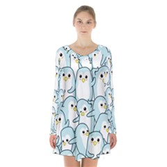 Penguins-pattern Long Sleeve Velvet V-neck Dress