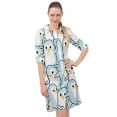 Penguins-pattern Long Sleeve Mini Shirt Dress by Simbadda