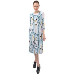 Penguins-pattern Ruffle End Midi Chiffon Dress by Simbadda