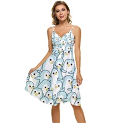 Penguins-pattern Sleeveless Tie Front Chiffon Dress by Simbadda