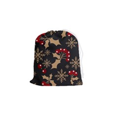 Christmas-pattern-with-snowflakes-berries Drawstring Pouch (small)