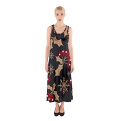 Christmas-pattern-with-snowflakes-berries Sleeveless Maxi Dress