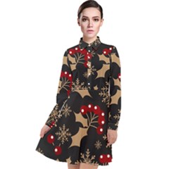 Christmas-pattern-with-snowflakes-berries Long Sleeve Chiffon Shirt Dress