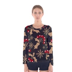 Christmas-pattern-with-snowflakes-berries Women s Long Sleeve Tee