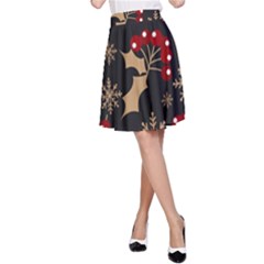 Christmas-pattern-with-snowflakes-berries A-line Skirt