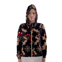 Christmas-pattern-with-snowflakes-berries Women s Hooded Windbreaker