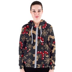 Christmas-pattern-with-snowflakes-berries Women s Zipper Hoodie