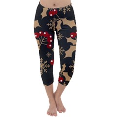 Christmas-pattern-with-snowflakes-berries Capri Winter Leggings 