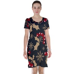 Christmas-pattern-with-snowflakes-berries Short Sleeve Nightdress