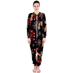 Christmas-pattern-with-snowflakes-berries Onepiece Jumpsuit (ladies)