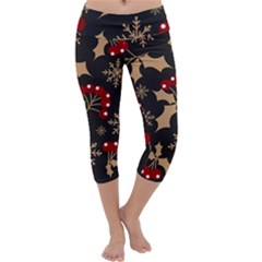 Christmas-pattern-with-snowflakes-berries Capri Yoga Leggings