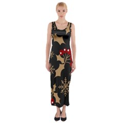 Christmas-pattern-with-snowflakes-berries Fitted Maxi Dress