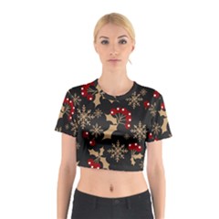 Christmas-pattern-with-snowflakes-berries Cotton Crop Top