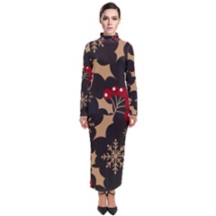 Christmas-pattern-with-snowflakes-berries Turtleneck Maxi Dress