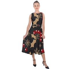 Christmas-pattern-with-snowflakes-berries Midi Tie-back Chiffon Dress