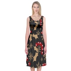 Christmas-pattern-with-snowflakes-berries Midi Sleeveless Dress