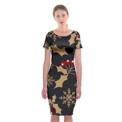 Christmas-pattern-with-snowflakes-berries Classic Short Sleeve Midi Dress