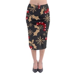 Christmas-pattern-with-snowflakes-berries Midi Pencil Skirt