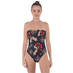 Christmas-pattern-with-snowflakes-berries Tie Back One Piece Swimsuit by Simbadda