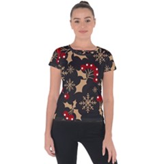 Christmas-pattern-with-snowflakes-berries Short Sleeve Sports Top 