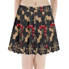 Christmas-pattern-with-snowflakes-berries Pleated Mini Skirt