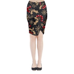 Christmas-pattern-with-snowflakes-berries Midi Wrap Pencil Skirt