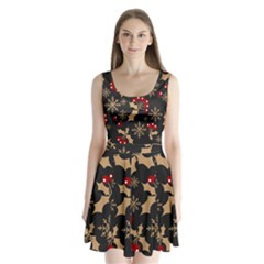 Christmas-pattern-with-snowflakes-berries Split Back Mini Dress 