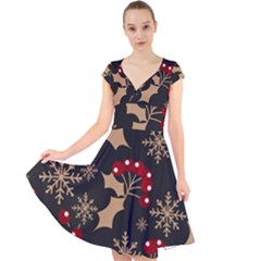 Christmas-pattern-with-snowflakes-berries Cap Sleeve Front Wrap Midi Dress