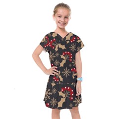 Christmas-pattern-with-snowflakes-berries Kids  Drop Waist Dress