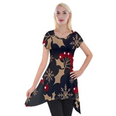 Christmas-pattern-with-snowflakes-berries Short Sleeve Side Drop Tunic