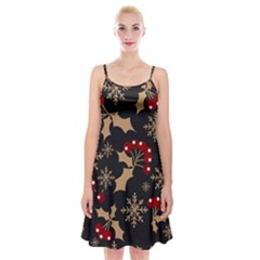 Christmas-pattern-with-snowflakes-berries Spaghetti Strap Velvet Dress