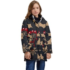 Christmas-pattern-with-snowflakes-berries Kids  Hooded Longline Puffer Jacket