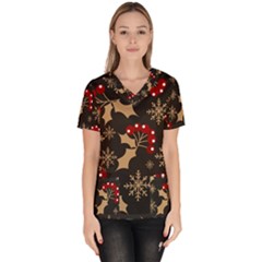 Christmas-pattern-with-snowflakes-berries Women s V-neck Scrub Top