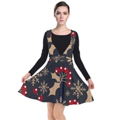 Christmas-pattern-with-snowflakes-berries Plunge Pinafore Dress