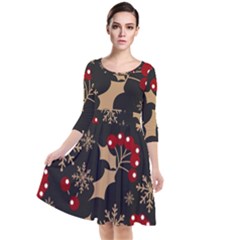 Christmas-pattern-with-snowflakes-berries Quarter Sleeve Waist Band Dress