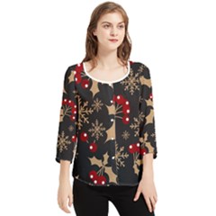 Christmas-pattern-with-snowflakes-berries Chiffon Quarter Sleeve Blouse