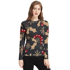 Christmas-pattern-with-snowflakes-berries Women s Long Sleeve Rash Guard by Simbadda