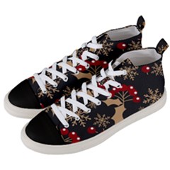 Christmas-pattern-with-snowflakes-berries Men s Mid-top Canvas Sneakers